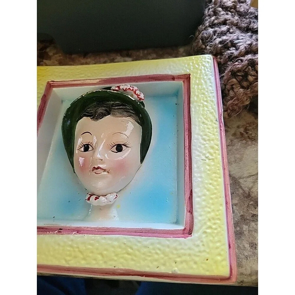 Vintage Wall Pocket Vase decor 3D Old Time woman ready to hang Porcelain VGC